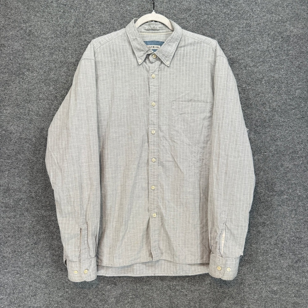 32 Bar Blues Button Down Shirt Mens Large Blue Textured Chambray‎ Long Sleeve